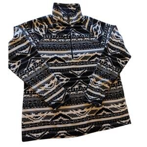 Eddie Bauer Sweater Womens XL Fleece Pullover Aztec Tribal Black White Cozy Warm